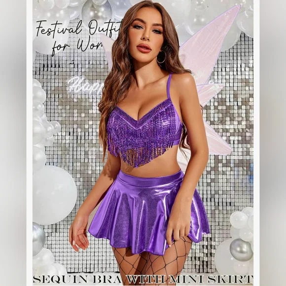 Shimmering Purple Bikini Set - Festival/Rave Outfit #765 - Picture 8 of 9